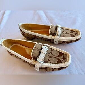 NWOT Coach Jillian Brown Signature Canvas White Leather Shoes Size 7.5M